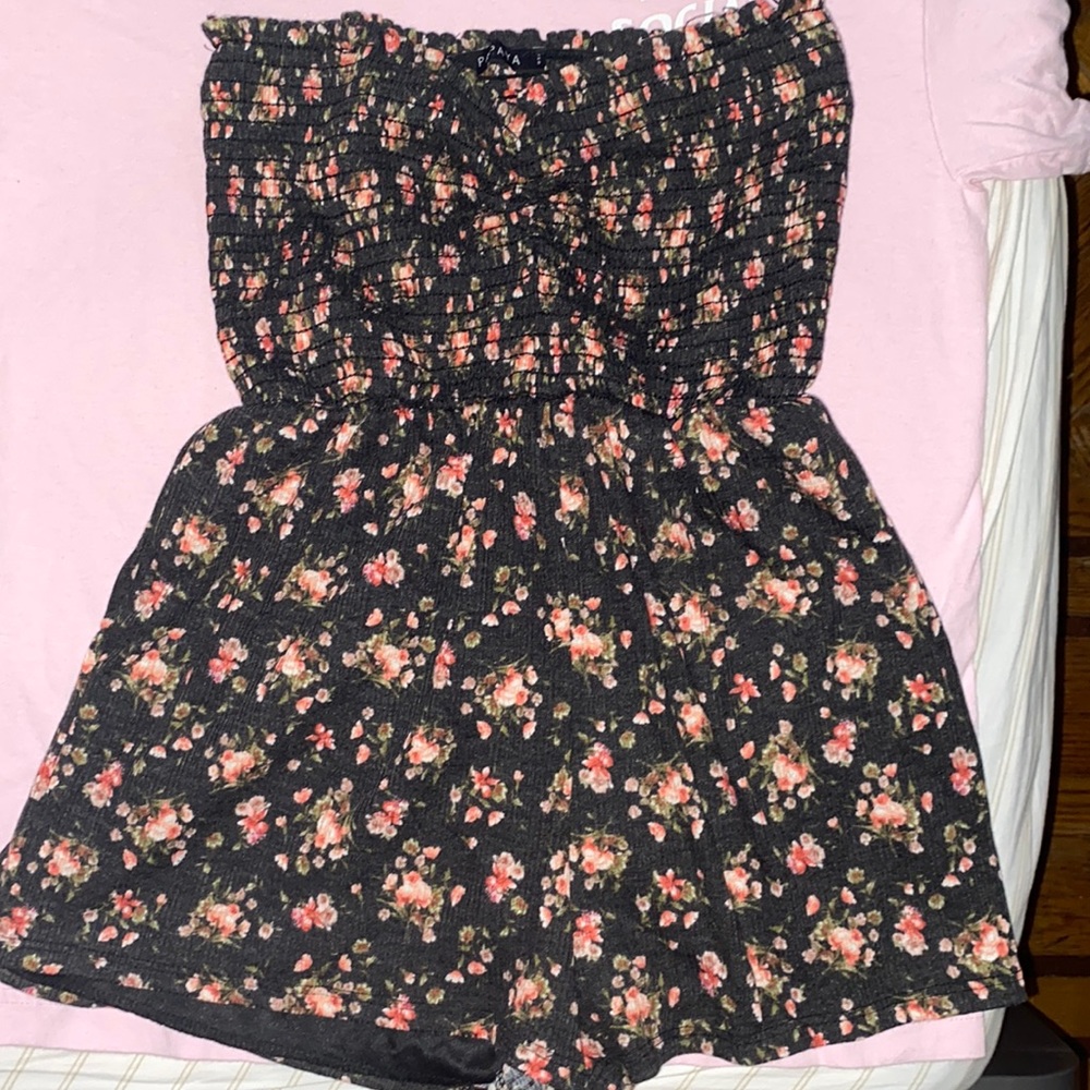 Smocked tube floral romper